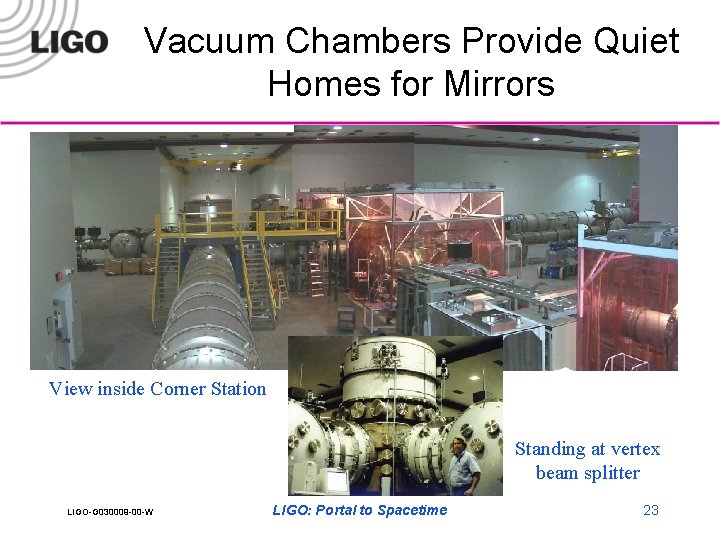 Vacuum Chambers Provide Quiet Homes for Mirrors View inside Corner Station Standing at vertex