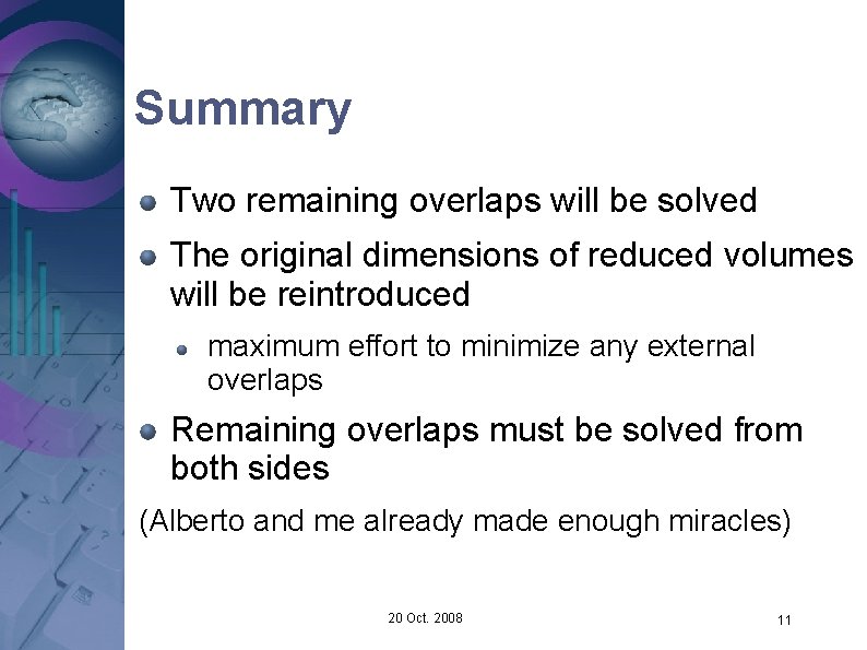 Summary Two remaining overlaps will be solved The original dimensions of reduced volumes will
