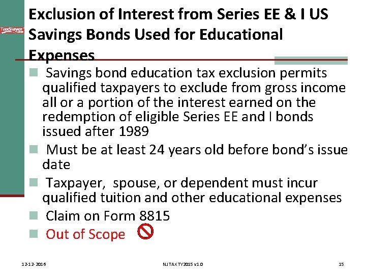 Exclusion of Interest from Series EE & I US Savings Bonds Used for Educational