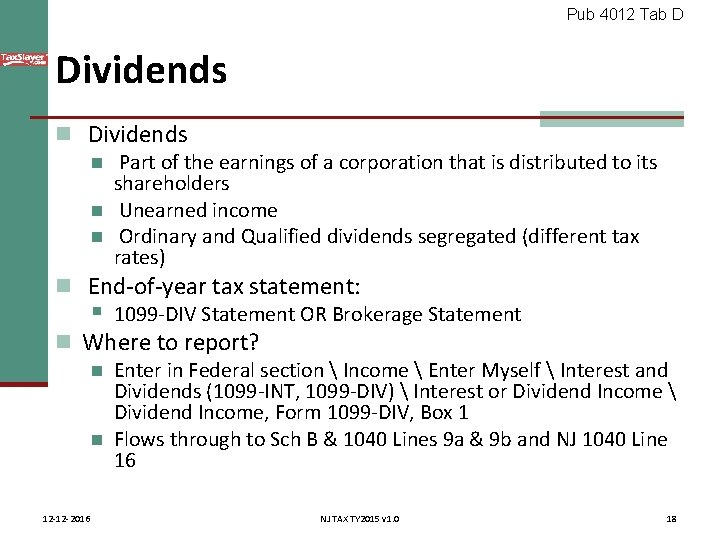 Pub 4012 Tab D Dividends n Part of the earnings of a corporation that