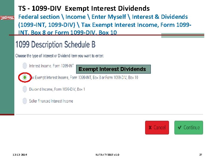 TS - 1099 -DIV Exempt Interest Dividends Federal section  Income  Enter Myself