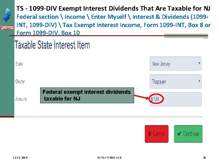 TS - 1099 -DIV Exempt Interest Dividends That Are Taxable for NJ Federal section