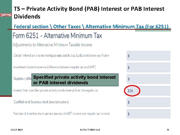 TS – Private Activity Bond (PAB) Interest or PAB Interest Dividends Federal section 