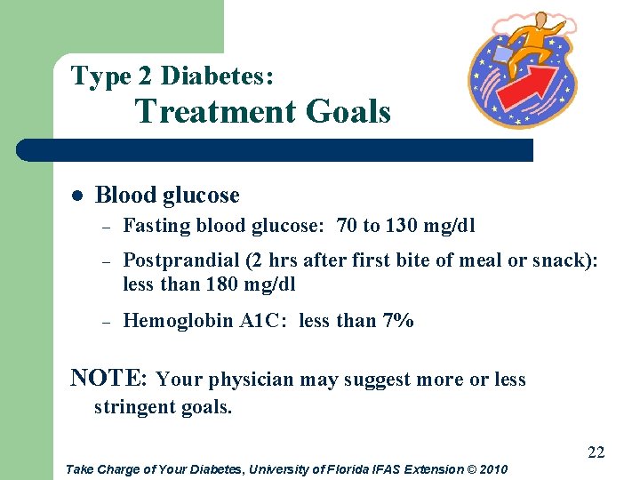 Type 2 Diabetes: Treatment Goals l Blood glucose – Fasting blood glucose: 70 to