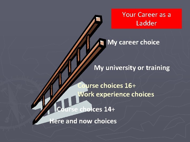 Your Career as a Ladder My career choice My university or training Course choices