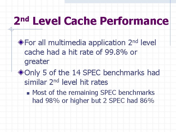 2 nd Level Cache Performance For all multimedia application 2 nd level cache had