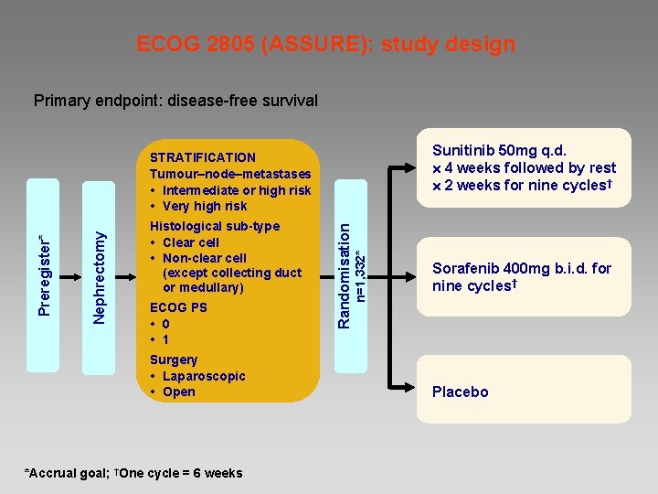 ECOG 2805 (ASSURE): study design Primary endpoint: disease-free survival Sunitinib 50 mg q. d.