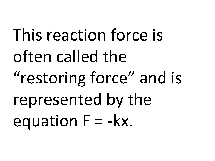 This reaction force is often called the “restoring force” and is represented by the