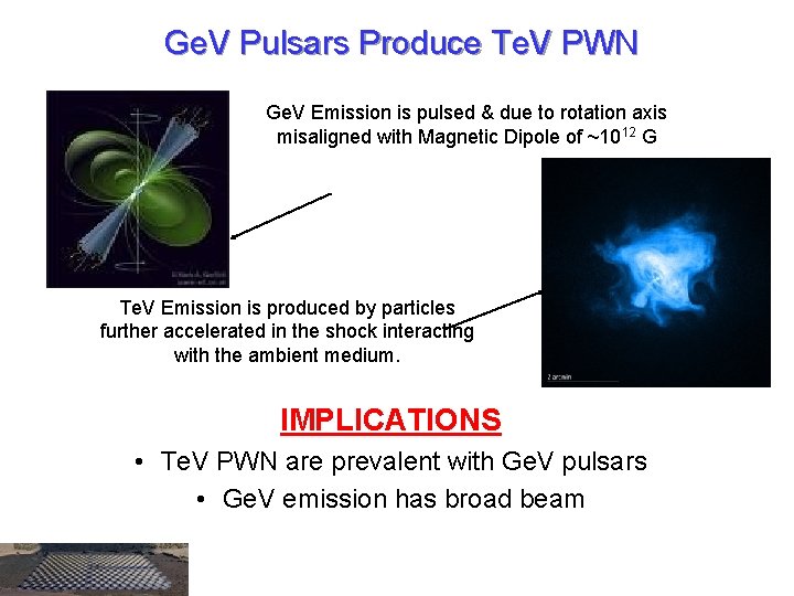 Ge. V Pulsars Produce Te. V PWN Ge. V Emission is pulsed & due