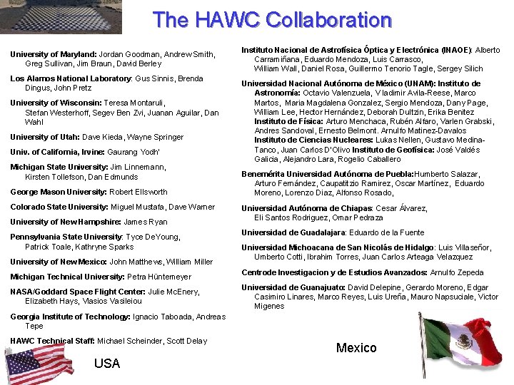 The HAWC Collaboration University of Maryland: Jordan Goodman, Andrew Smith, Greg Sullivan, Jim Braun,