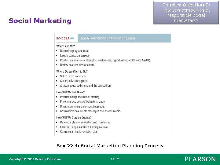 Chapter Question 3: How can companies be responsible social marketers? Social Marketing Box 22. Chapter Question 3: How can companies be responsible social marketers? Social Marketing Box 22.