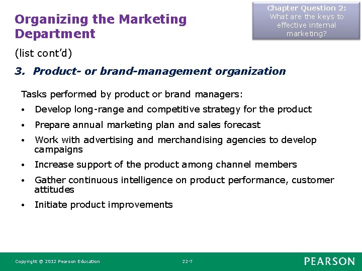 Organizing the Marketing Department Chapter Question 2: What are the keys to effective internal Organizing the Marketing Department Chapter Question 2: What are the keys to effective internal