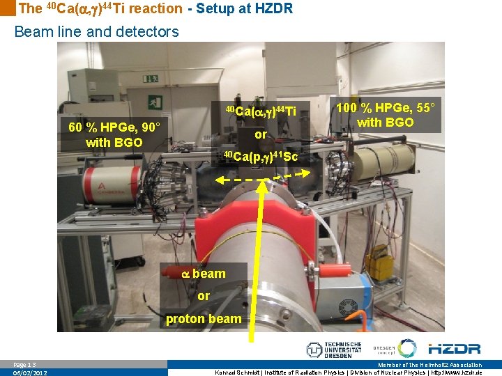 The 40 Ca( , )44 Ti reaction - Setup at HZDR Beam line and