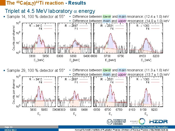The 40 Ca( , )44 Ti reaction - Results Triplet at 4. 5 Me.