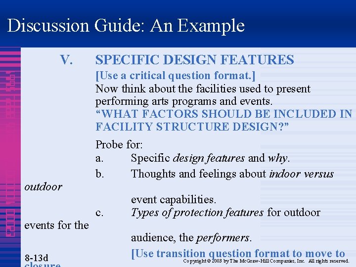 Discussion Guide: An Example V. SPECIFIC DESIGN FEATURES 1995 7888 4320 000001 00023 [Use
