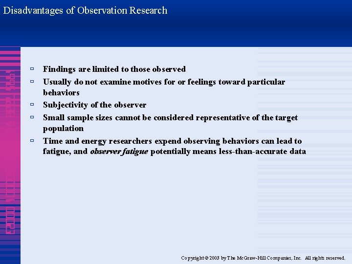 Disadvantages of Observation Research 1995 7888 4320 000001 00023 ù Findings are limited to