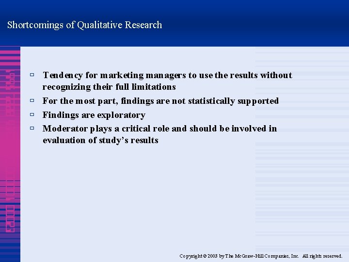 Shortcomings of Qualitative Research 1995 7888 4320 000001 00023 ù Tendency for marketing managers