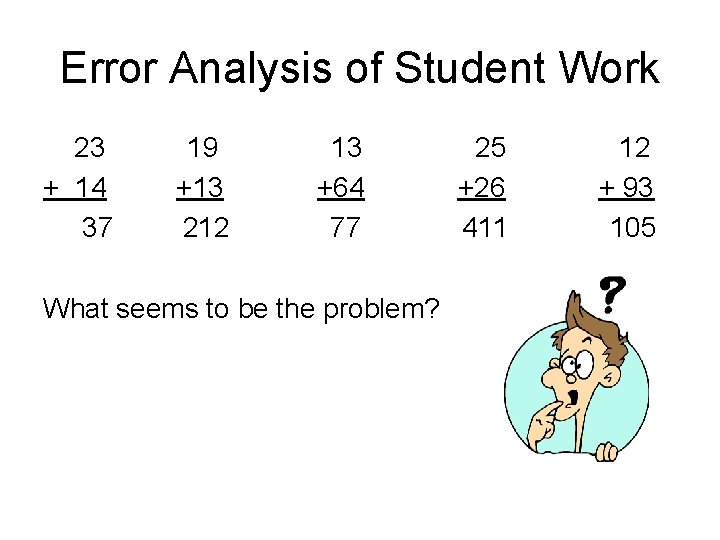 Error Analysis of Student Work 23 + 14 37 19 +13 212 13 +64