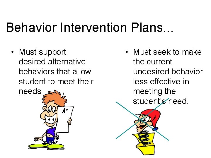 Behavior Intervention Plans. . . • Must support desired alternative behaviors that allow student