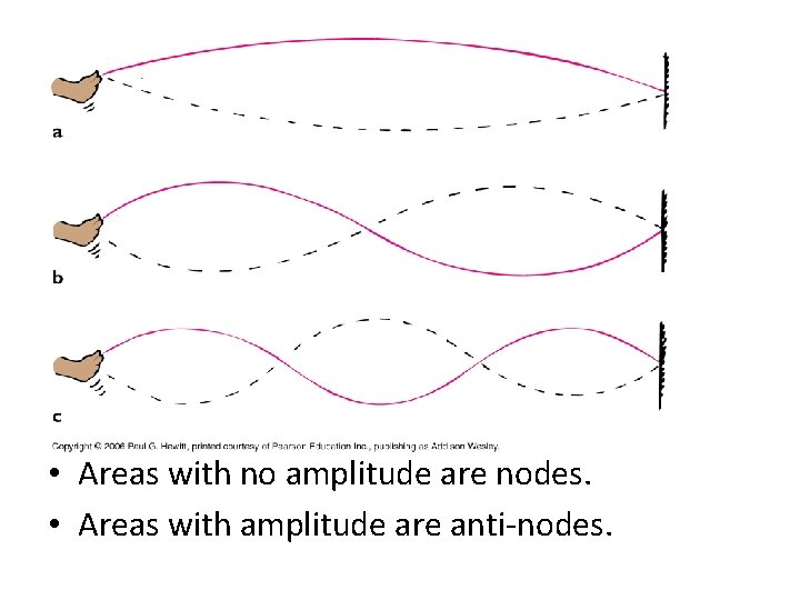  • Areas with no amplitude are nodes. • Areas with amplitude are anti-nodes.