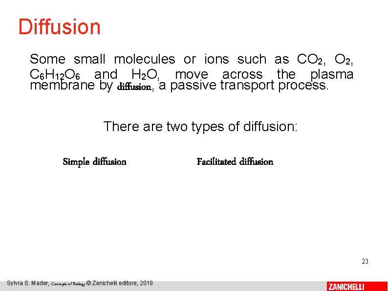 Diffusion Some small molecules or ions such as CO 2, C 6 H 12