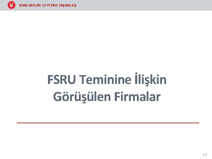 BORU HATLARI İLE PETROL TAŞIMA A. Ş. FSRU Teminine İlişkin Görüşülen Firmalar 19 