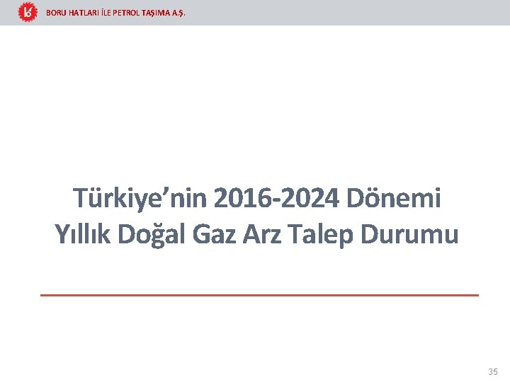 BORU HATLARI İLE PETROL TAŞIMA A. Ş. Türkiye’nin 2016 -2024 Dönemi Yıllık Doğal Gaz