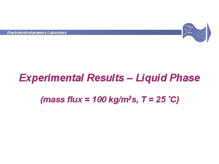 Electrohydrodynamics Laboratory + +++ + ++ -- - - - -- - Experimental Results