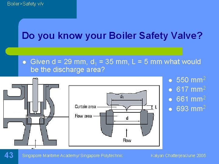 Boiler>Safety v/v Do you know your Boiler Safety Valve? l 43 Given d =
