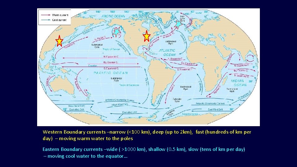 Western Boundary currents –narrow (<100 km), deep (up to 2 km), fast (hundreds of