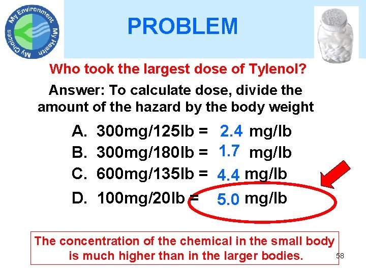 PROBLEM Who took the largest dose of Tylenol? Answer: To calculate dose, divide the