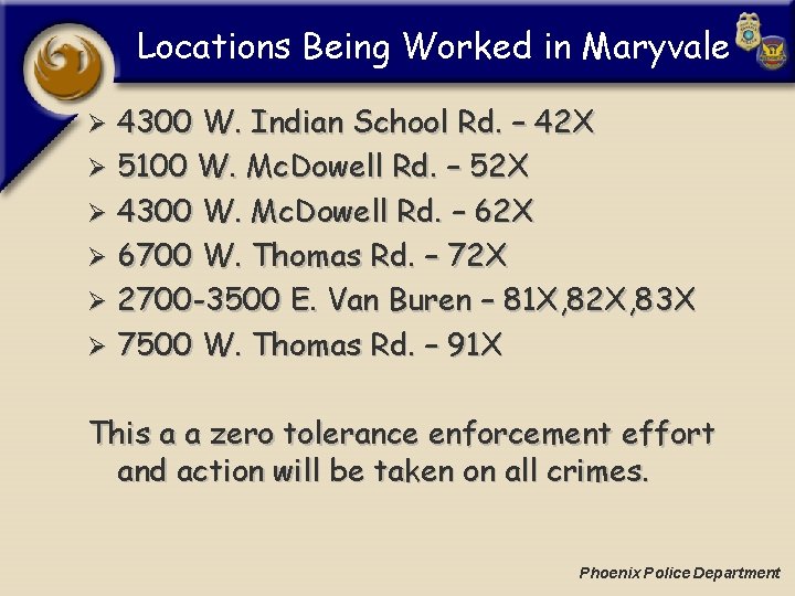 Locations Being Worked in Maryvale 4300 W. Indian School Rd. – 42 X Ø
