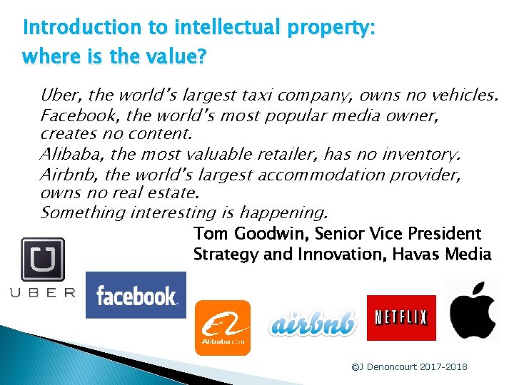 Introduction to intellectual property: where is the value? Uber, the world’s largest taxi company,