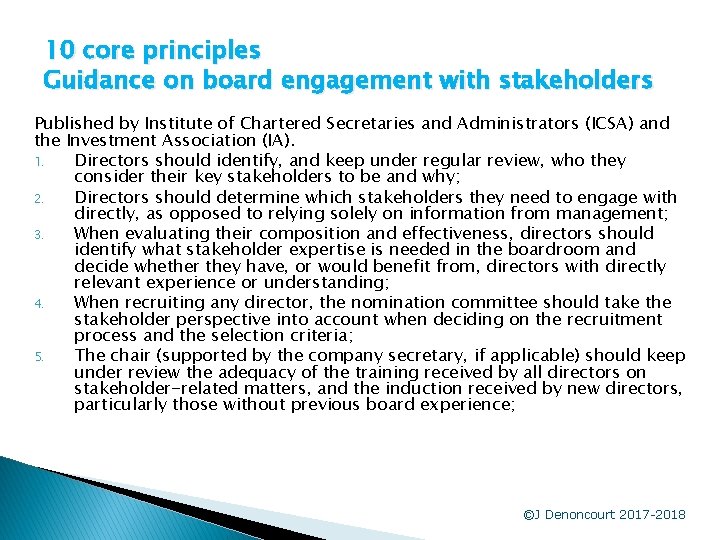 10 core principles Guidance on board engagement with stakeholders Published by Institute of Chartered