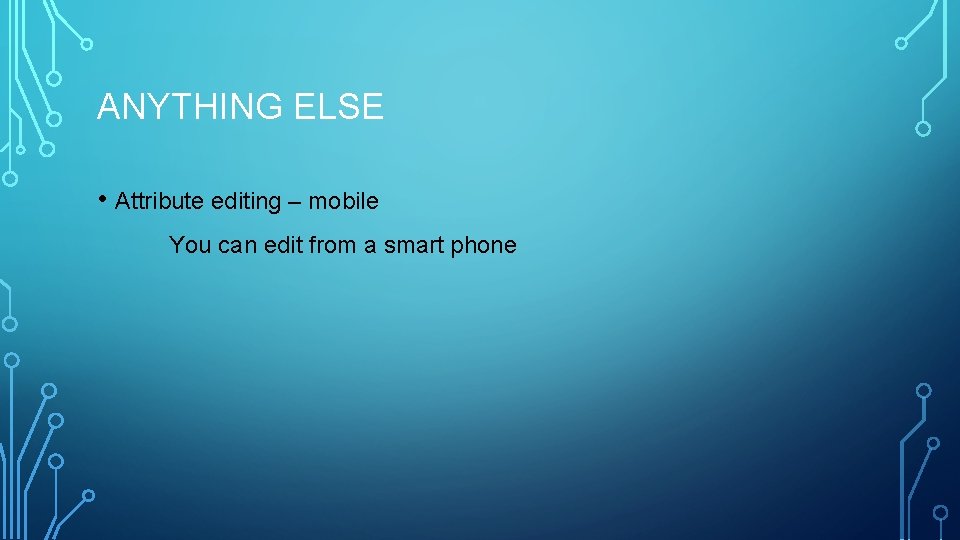 ANYTHING ELSE • Attribute editing – mobile You can edit from a smart phone