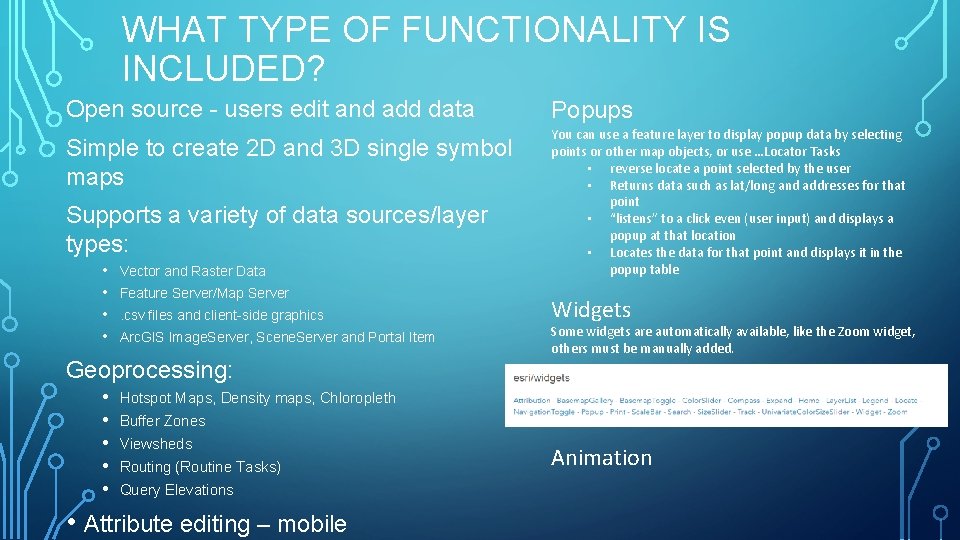 WHAT TYPE OF FUNCTIONALITY IS INCLUDED? Open source - users edit and add data