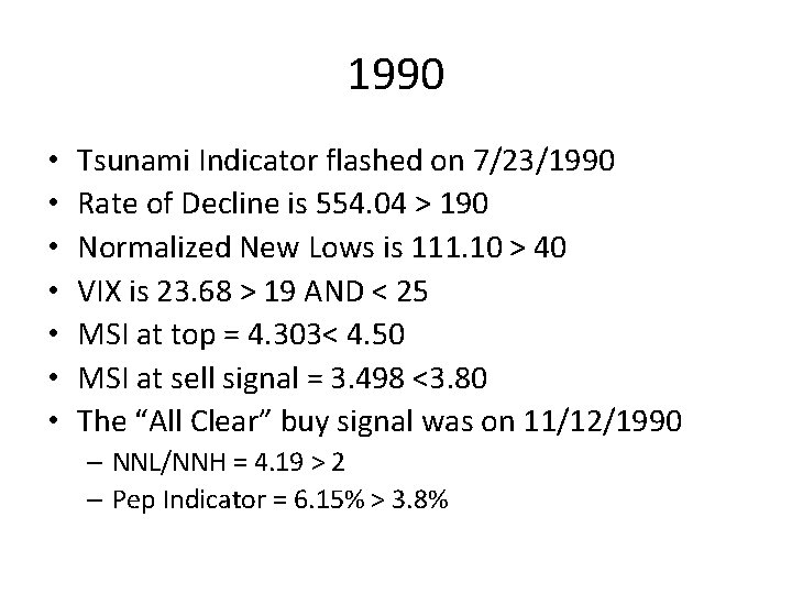 1990 • • Tsunami Indicator flashed on 7/23/1990 Rate of Decline is 554. 04