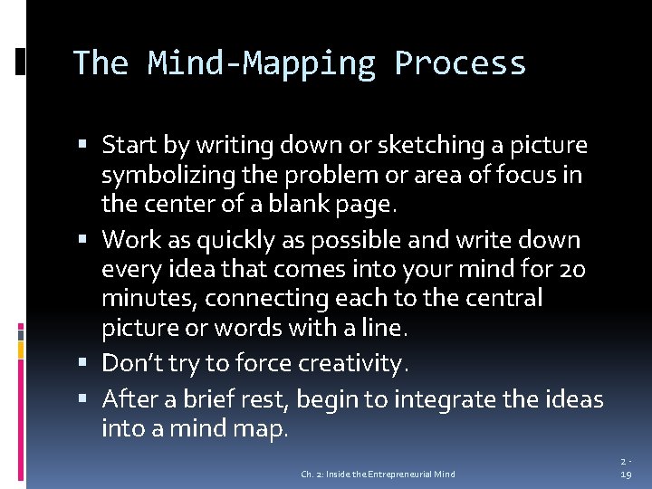 The Mind-Mapping Process Start by writing down or sketching a picture symbolizing the problem