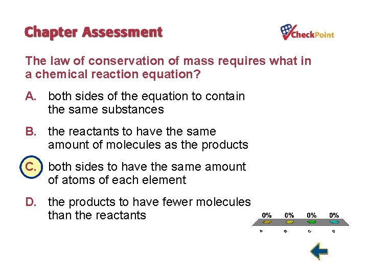 The law of conservation of mass requires what in a chemical reaction equation? A.