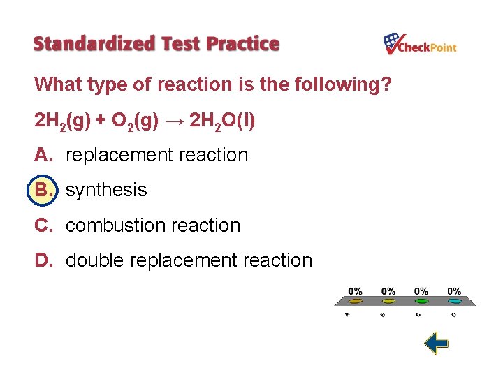 What type of reaction is the following? 2 H 2(g) + O 2(g) →