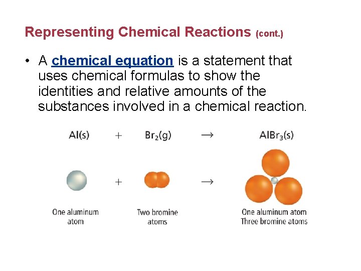 Representing Chemical Reactions (cont. ) • A chemical equation is a statement that uses