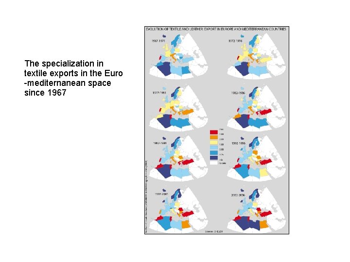 The specialization in textile exports in the Euro -mediternanean space since 1967 