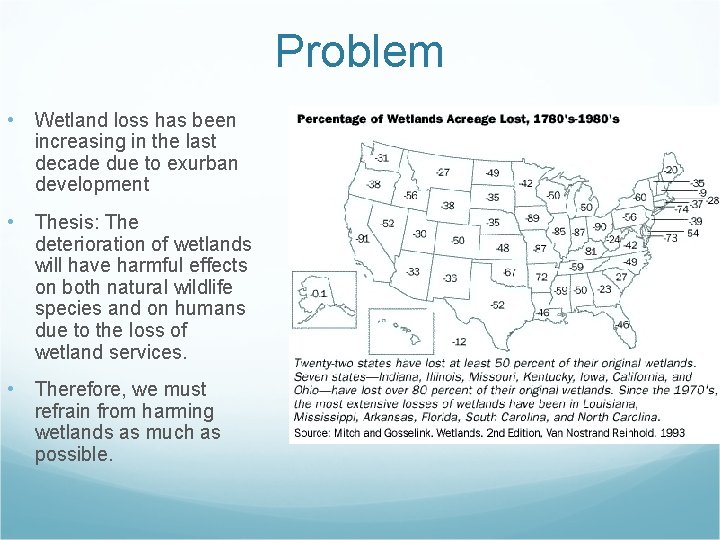 Problem • Wetland loss has been increasing in the last decade due to exurban