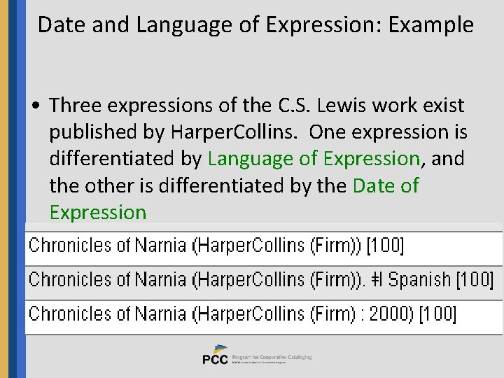 Date and Language of Expression: Example • Three expressions of the C. S. Lewis