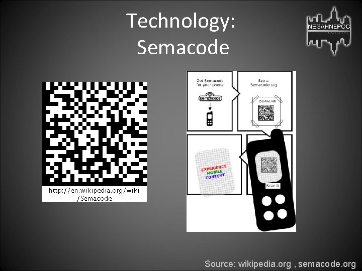 Technology: Semacode Source: wikipedia. org , semacode. org 