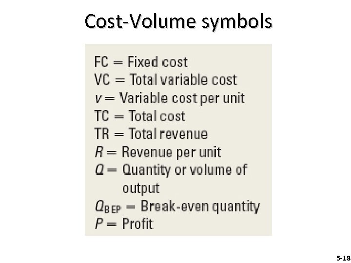 Cost-Volume symbols 5 -18 