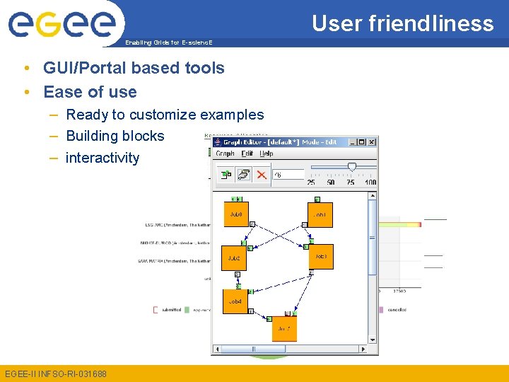 User friendliness Enabling Grids for E-scienc. E • GUI/Portal based tools • Ease of