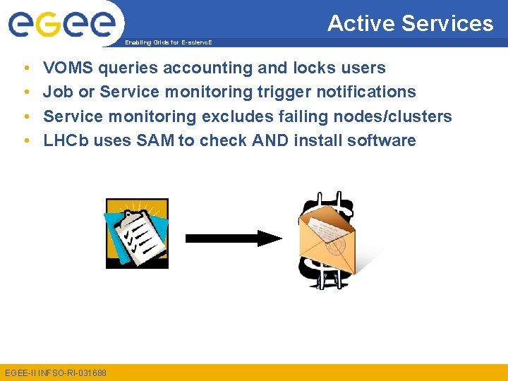 Active Services Enabling Grids for E-scienc. E • • VOMS queries accounting and locks