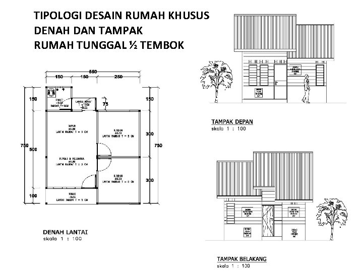 TIPOLOGI DESAIN RUMAH KHUSUS DENAH DAN TAMPAK RUMAH TUNGGAL ½ TEMBOK 