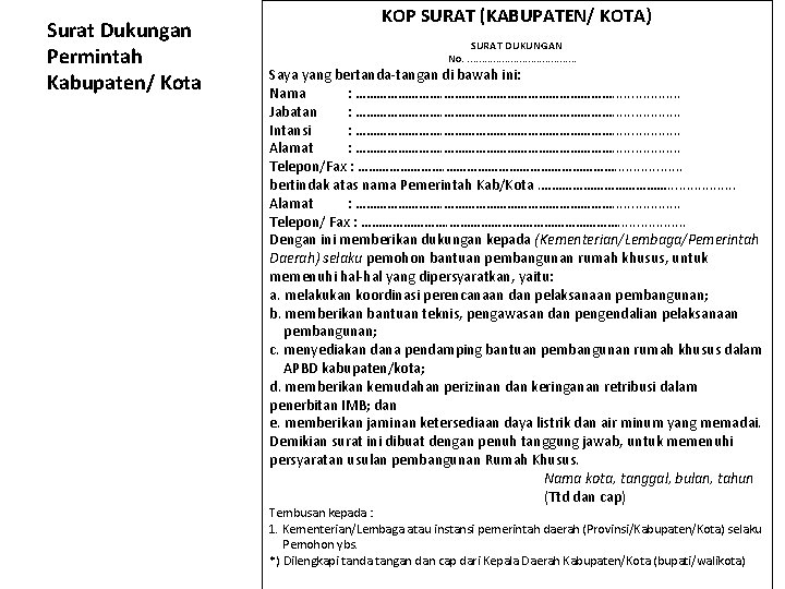 Surat Dukungan Permintah Kabupaten/ Kota KOP SURAT (KABUPATEN/ KOTA) SURAT DUKUNGAN No. . .